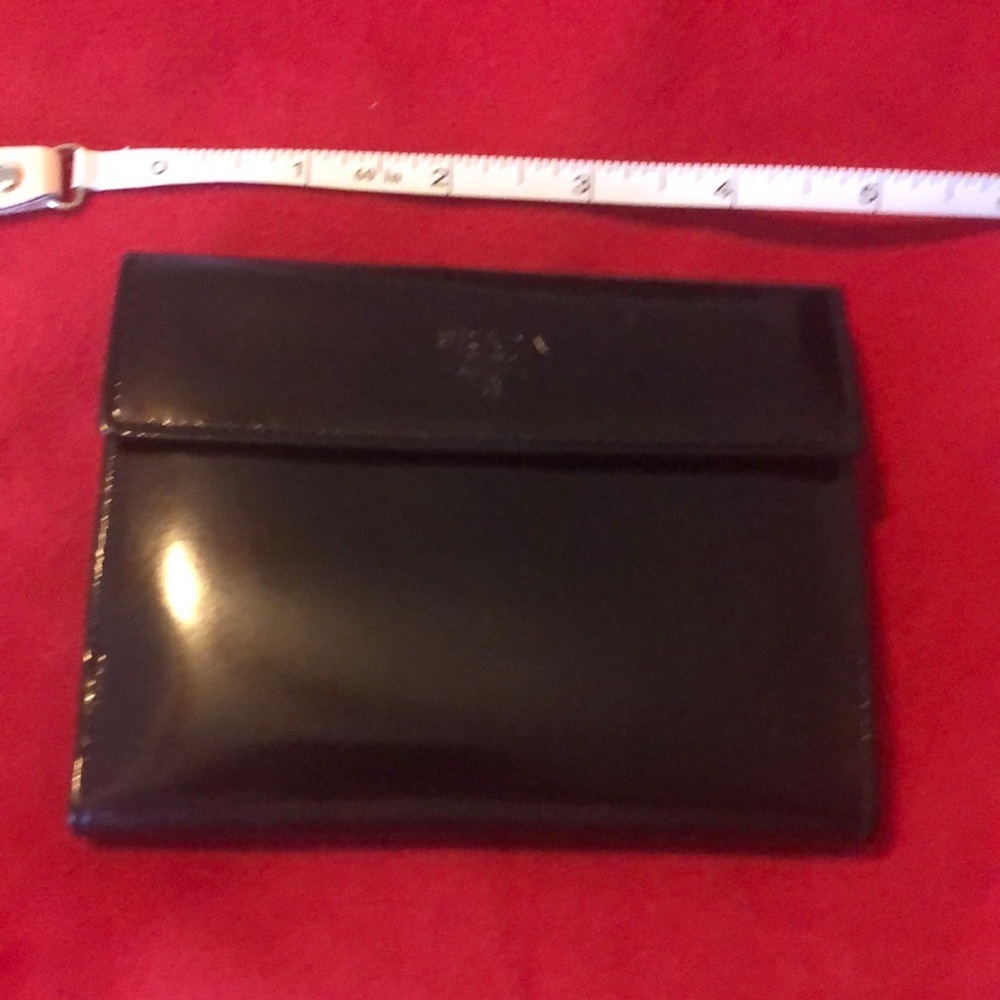 PRADA Unisex Large Black Patent Flap Wallet - Pristine Condition